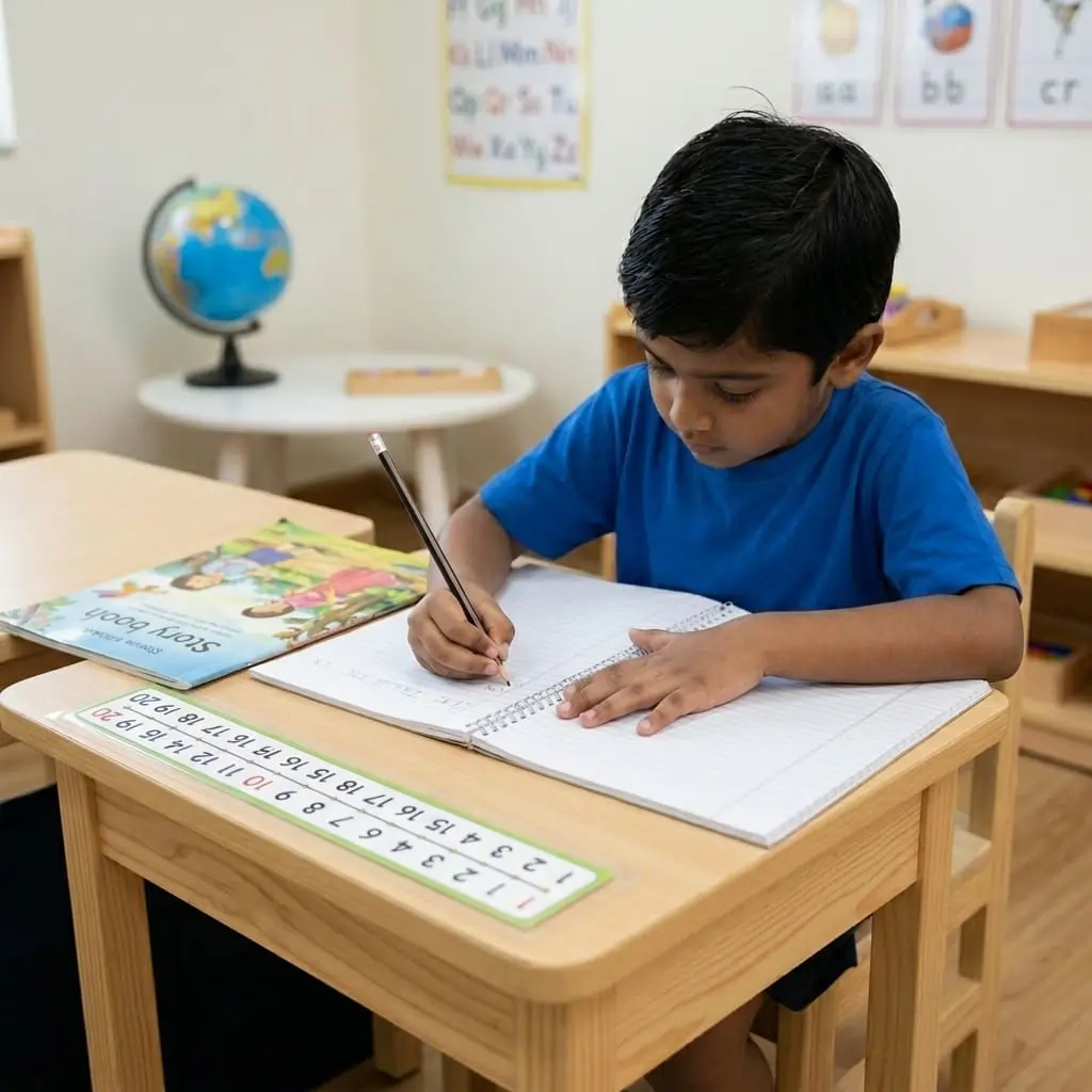 Aadhaarshila Global School Senior KG writing practice in Jhunsi